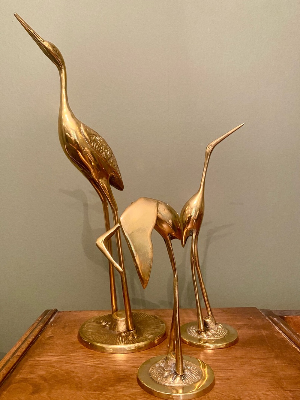 Trio of Vintage MCM Brass Cranes